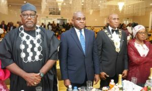L-R: First Vice President CIoD, Mr Adetunji Oyebanji, Prof Kingsley Moghalu, President, CIoD Nigeria, Alh Tijjani Borodo, and his wife, Hajia Borodo, at the CIoD Nigeria 2024 Annual Directors Dinner and Awards Night in Lagos, recently.