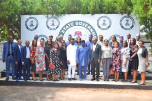 Edo State Governor Monday Okpebholo (centre, blue) on Thursday, 14th November, 2024, meeting with Permanent Secretaries