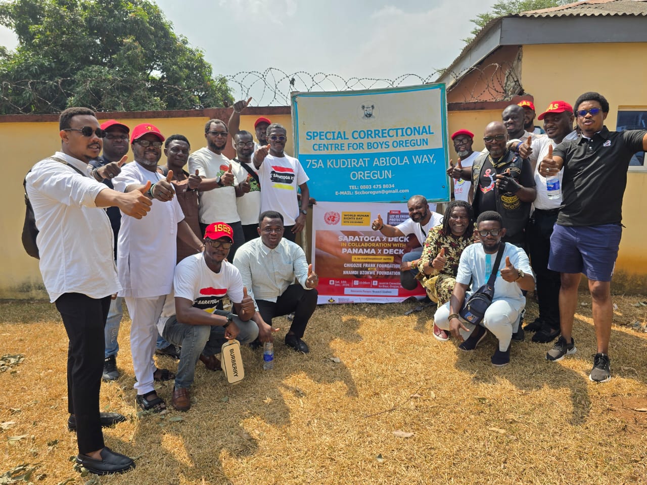 Outdoors group photograph of Pyrates Confraternity members