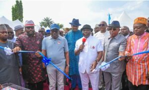 Rivers Governor Siminalayi Fubara (front centre left) and Taraba Governor Agbu Kefas (front centre right)