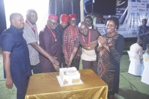Cutting of 50th anniversary cake