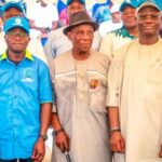 L-R: Executive Director Operations, Nigerian Maritime Administration and Safety Agency, NIMASA, Engr. Fatai Taiye Adeyemi; Executive Director, Maritime Labour and Cabotage Services, Jibril Abba; Former President, Dockworkers Union, Comrade Uzor Ije Ukaumuna; President General, Maritime Workers Union of Nigeria, MWUN, Comrade Adewale Adeyanju and Chairperson, Seaports Terminal Operators of Nigeria ,STOAN,  Princess Vicky Haastrup during the 2024 Day of the Dockworker celebration in Lagos.