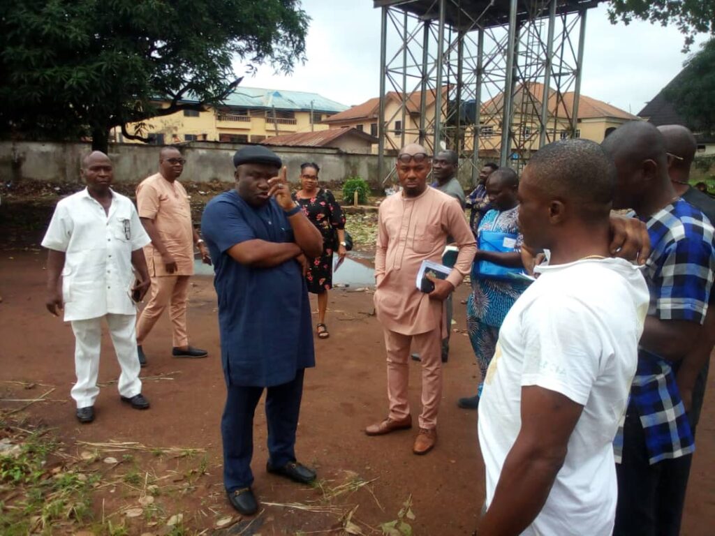 The Commissioner for Water Resources, Imo State, Ozo Obinna Francis Ogwuegbu on a June 20, 2024 visit to the Umoba Water Scheme with his team from the Ministry of Water Resources to access the state of things.