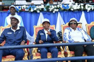 The Representative of the Executive Governor of Rivers State/ Deputy Governor of Rivers State, Prof Ngozi Odu( R), the Director Overseeing the Office of Permanent Secretary Service Welfare Office, Dr Comfort Adeosun(M) and the President of FEPSGA(L) at the Opening Ceremony of the 43rd Edition of FEPSGA, in Port-Harcourt.