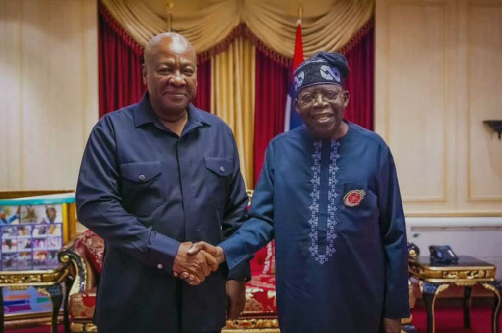 President-Elect of Ghana John Mahama during a courtesy visit to President Bola Tinubu at the Presidential Villa, Abuja