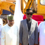 L-R: Senator Mao Ohuambuwa. Chairman, House Committee on the FCT. Hon. Aliyu Betara, FCT Minister Barrister Ezenwo Nyesom Wike and Senator David Jimkuta at the flag-off ceremony of the Kabusa – Ketti road in AMAC on Wednesday