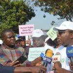 Executive Secretary of National Human Rights Commission (NHRC), Tony Ojukwu, during an awareness walk in Abuja on International Human Rights Day, December 10. The day commemorates the Universal Declaration of Human Rights and marks the end of the 16 Days of Activism against Gender-based Violence