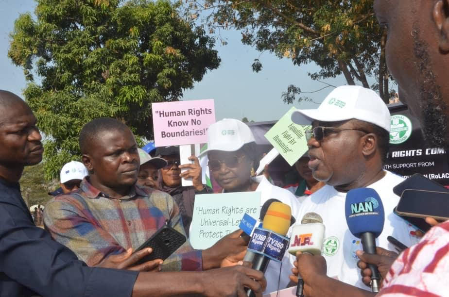 Executive Secretary of National Human Rights Commission (NHRC), Tony Ojukwu, during an awareness walk in Abuja on International Human Rights Day, December 10. The day commemorates the Universal Declaration of Human Rights and marks the end of the 16 Days of Activism against Gender-based Violence