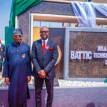 L-R: Comptroller-General of Immigration Service Kemi Nandap, President Bola Tinubu and Minister of Interior, Olubunmi Tunji-Ojo, during the commissioning of the Nigeria Immigration Service’s Technology Innovation Complex named Bola Ahmed Tinubu Technology Innovation Complex (BATTIC), at the Nigeria Immigration Service (NIS) headquarters in Abuja