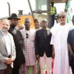 L-R: Managing Director, Zeberced Group, Aidel Aiden Kurt, Vice Chairman, House Committee on Area councils and Ancillary Matters, Peter Akpanke, Member representing Abuja South in the House of Representatives, Abdurrahman Ajiya, FCT Minister, Nyesom Wike, Vice Chairman, Senate Committee on Area Councils and Ancillary Matters,  Salihu Mustapha, Coordinator, STDD, Abdulkadir Zulkiflu at flag off of construction of the A2/ Pai road in Kwali Area Council of the FCT on Tuesday