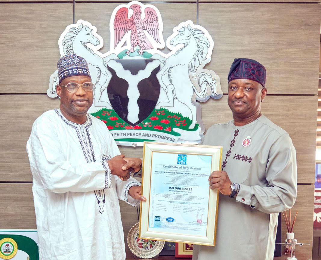 NAMA MD Farouk Umar (L), and Minister of Aviation Festus Keyamo (R)