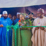 L-R: Member,  House of Representative, Abdullahi Garba; Minister of Women Affairs, Imaan Sulaiman-Ibrahim and Governor of Niger State, Mohammed Bago at the commissioning of Nasarawa Izom 2 Rice Processing Factory at Gurara Local Government, Niger State on Wednesday, December 18, 2024