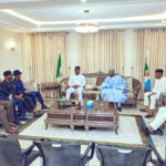 Minister of Aviation Festus Keyamo (seated center left) and Ex-Kano Governor Abdullahi Ganduje (seated centre right)