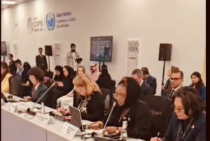 Minister of Women Affairs Imaan Sulaiman-Ibrahim delivering her remarks at the ongoing United Nations Convention to Combat Desertification (UNCCD) COP16 in Saudi Arabia