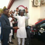 EFCC Boss Ola Olukoyede presenting a car key to the Staff of the year, CSE Alvan Gurumnaan during the Commission’s reward and recognition held at EFCC Academy, Karu, Abuja on Saturday