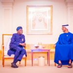 President Bola Tinubu arrived Abu Dhabi, United Arab Emirates on Sunday, January 12, 2025 and received by His Excellency Sheikh Shakhboot Nahyan Al Nahyan Cabinet Member and Minister of State in the Ministry of Foreign Affairs, UAE.