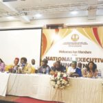 Comrade Osifo (4th left), PENGASSAN president, speaking at the NEC meeting in Lagos, recently
