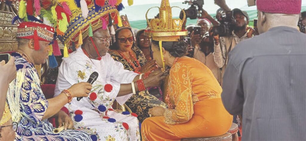 Igwe Ugwu conferring chieftaincy title on Nwobodo