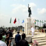 Imo Governor Hope Uzodinma ays wreath at the Remembrance Day Event at Rear Admiral Ndubuisi Kanu Square, Owerri