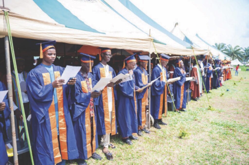 Matriculating students at FUTIA , Ikot Abasi taking their matriculation oath