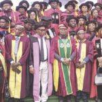 Prof. Osinubi (middle); SPGS officials with the graduates