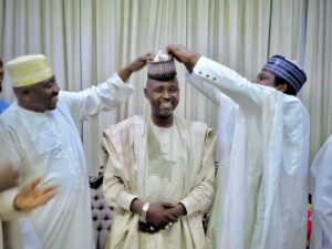 L-R: Chairman of the APC in Kano State, Prince Abdullahi Abbas, former commissioner for Rural and Community Development in Kano State, Hon Abbas Sani Abbas and the Deputy President of the Senate, Senator Barau I Jibrin when the ex-commissioner joined the APC at the residence of Senator Barau in Kano on Friday.