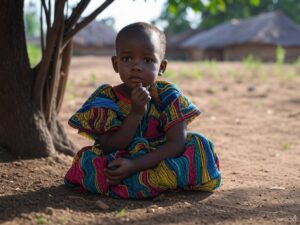 Out-of-school child in Nigerian village AI generated image