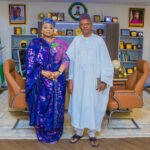 Minister of Women Affairs, Imaan Sulaiman-Ibrahim with Chairman of the Presidential Committee on Gas Transition, Mohammed Ibrahim during a courtesy call in her office recently