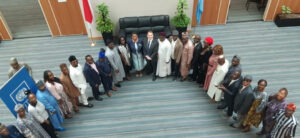 Head of the Civil Service of the Federation, Didi Walson-Jack, Director, UNDP Global Centre for Technology, Innovation and Sustainable Development, Singapore, Joe Hooper, (middle), flanked by State Heads of Service after the visit