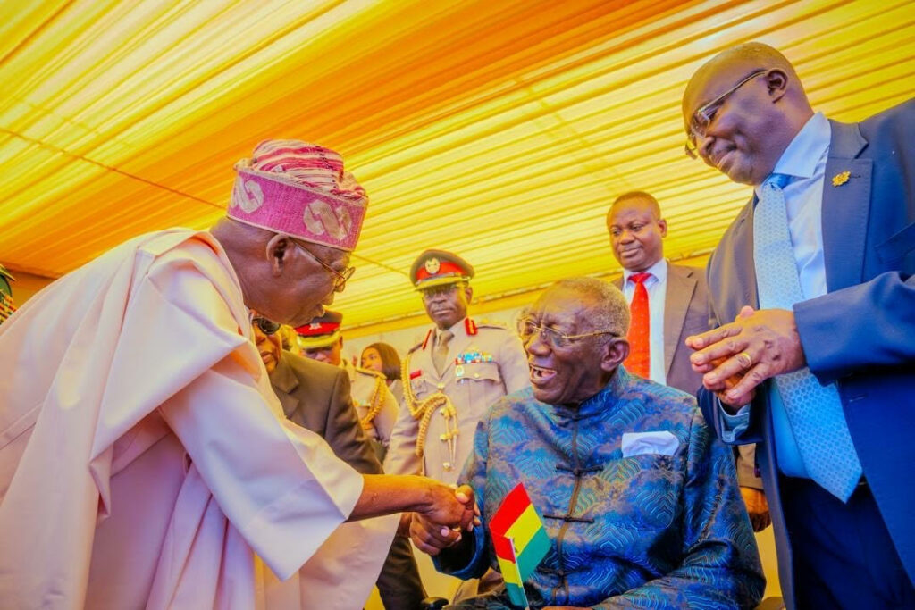 President Bola Tinubu exchanging pleasantries with former President of Ghana John Kufour. January 7, 2025