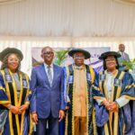 Delta State Deputy Governor, Sir Monday Onyeme (2nd right), representative of Governor Sheriff Oborevwori, former Governor of Delta State,  Dr Ifeanyi Okowa (2nd left), the Vice Chancellor, University of Delta (UNIDEL), Agbor, Prof Stella Chiemeke (right), and Deputy Vice Chancellor, Prof Patricia Mbah during the 4th Founder’s Day Celebration of the institution at Agbor, Ika South LGA on Wednesday. Pix: Bripin Enarusai