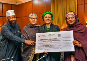 From left. Niger State governor Rt Hon Umaru Mohammed Bago, Wife of the Vice President Hajiya Nana Shittima, first lady, Oluremi Tinubu and the Wife of the Niger State governor, Hajiya Fatima Bago at the government house Minna