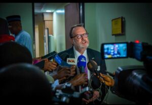 The United States Ambassador to Nigeria, Richard Mills, addressing the press shortly after briefing Nigeria Governors Forum (NGF) Wednesday night in Abuja