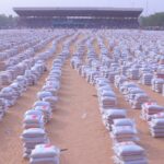 Bags of rice, millet during the distributions at Ramat Square Maiduguri, Borno State on Wednesday, February 26, 2025