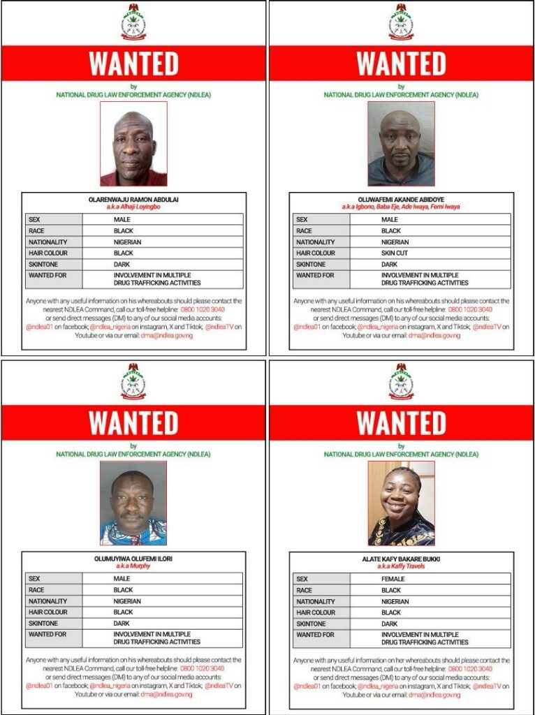 NDLEA declares 4 members of ‘Barryshine’ drug cartel wanted