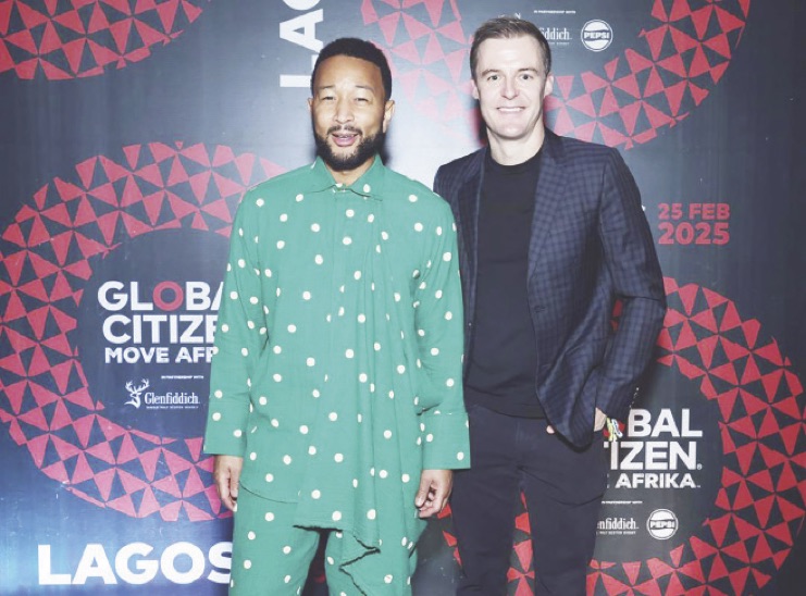 L-R- John Legend and Hugh Evans, Co-founder & CEO of Global Citizen, attend Global Citizen Move Afrika- Lagos at The Palms in Lagos, recently.