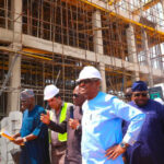 FCT Minister Nyesom Wike (3rd tight) flanked by Ag. ES, FCDA Richard Dauda (3rd left), Philip Aduda (2nd)) right) and other senior officials of the FCTA during his inspection of works on the Abuja Division of the Court of Appeal on Thursday