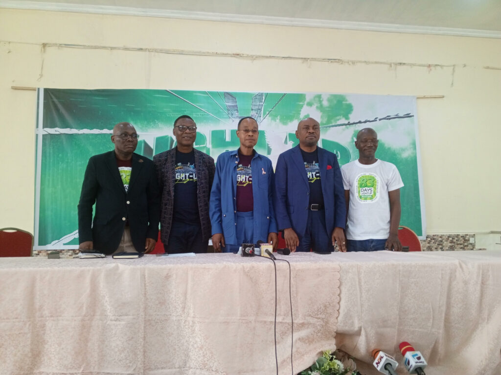 L-R: Pastor Bayo Olugbemi, Chairman Reach4Christ Initiative Steering Committee, Lagos State, Pastor Dele Jaiyeoba, Chairman, Local Organizing Committee Light Up Lagos, Pastor Johnson Funsho Odesola, Pastor-in-charge of RCCG Continent 3 and Middle East, Pastor Emmanuel Emefienim, Vice Chairman Reach4Christ Central Working Committee and Pastor Kunle Ajayi, RCCG International Music Director after the press conference of Light Up Lagos at Banquet Hall, Tafawa Balewa Square (TBS), Lagos