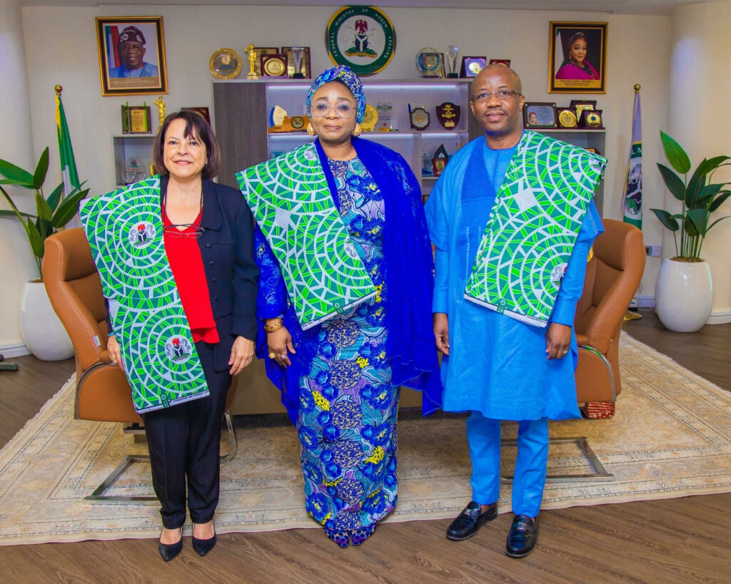 United Nations Children’s Funds (UNICEF) Country Representative, Cristian Munduate; Minister of Women Affairs, Imaan Sulaiman-Ibrahim; and UNICEF Regional Director, West and Central Africa, Gilles Fagninou during a courtesy visit to the Minister in Abuja on Tuesday