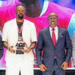 L-R: Chief Executive Officer, Lagos State Lotteries and Gaming Authority (LSLGA), Mr. Bashir Are; Togolese ex-international footballer, Emmanuel Adebayor; Governor of Lagos State, Mr. Babajide Sanwo-Olu and Nigeria’s ex-international, Austin ‘Jay-Jay’ Okocha during LSLGA 2nd Africa Gaming Expo (AGE Lagos 2025) themed, “Lagos at the Heart of Entertainment and Gaming: A Pathway to Economic Sustainability”, held at the Eko Hotels and Suites, Victoria Island in Lagos, on Tuesday, 25 February 2025