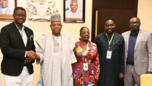 L-R: Chairman Local Organizing Committee of Nigerian Association of Nephrology Conference 2025, Olalekan Olatise; Vice President Kashim Shettima; Secretary LOC, Nigerian Association of Nephrology Conference 2025 Dr. Adegboyega Fapaile and Treasurer Nigerian Nephrology Executive 2024- 2025, Dr. Marek Mavein and Vice President’s Doctor, Loskurima Umar during a courtesy call on the Vice President by the Nigerian Association of Nephrology on forthcoming Nigerian Association of Nephrology Conference February 19-21 , 2025 at the Presidential Villa in Abuja on Thursday (06/05/2025)