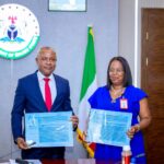 Enugu Governor Peter Mbah (L) with Chief of Field Office, UNICEF Enugu, Mrs. Juliet Chiluwe (R)