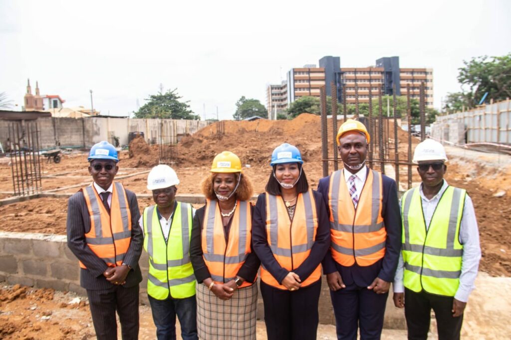 L-R: Registrar/CEO of (ICSAN); Mr. Babatunde Oladipo Okuneye; Chairman, Fortuna Engineering Ltd, Mr. Pade Ayoola; Vice President of ICSAN, Mrs. Uto Ukpanah; President of ICSAN, Mrs. Funmi Ekundayo; Hon. Treasurer of ICSAN, Mr. Francis Olawale; and MD, Fortuna Engineering Ltd, Bldr. Banji Ayoola, at the Foundation Laying Ceremony held in Lagos