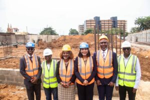 L-R: Registrar/CEO of (ICSAN); Mr. Babatunde Oladipo Okuneye; Chairman, Fortuna Engineering Ltd, Mr. Pade Ayoola; Vice President of ICSAN, Mrs. Uto Ukpanah; President of ICSAN, Mrs. Funmi Ekundayo; Hon. Treasurer of ICSAN, Mr. Francis Olawale; and MD, Fortuna Engineering Ltd, Bldr. Banji Ayoola, at the Foundation Laying Ceremony held in Lagos