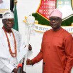 Oyo State Governor, Seyi Makinde (right); presenting Certificate and Staff of Office to New Eleruwa of Eruwa, Oba Samuel Adegbola, at the Executive Chamber, Governor’s Office Secretariat, Ibadan. PHOTO: Oyo Gov’s Media Unit