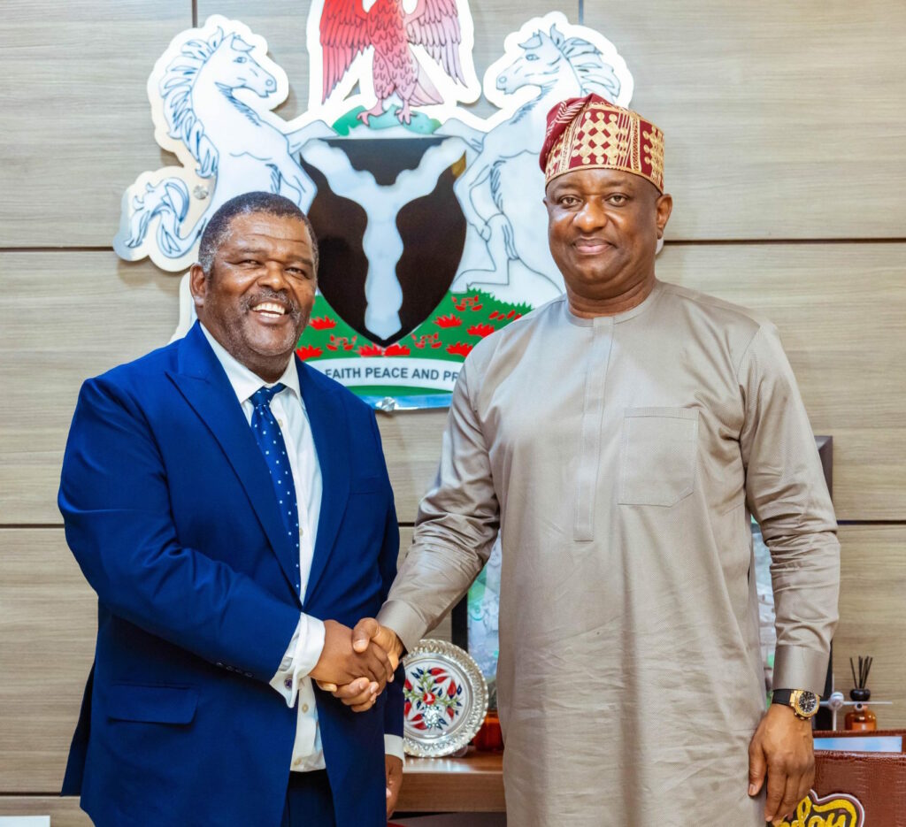 Namibian Ambassador to L-R: Nigeria Humphrey Geiseb, Nigeria’s Minister of Aviation and Aerospace Development, Festus Keyamo