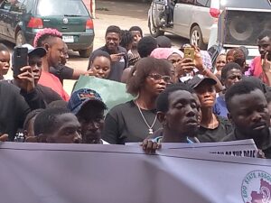 The protesters during a continuous peaceful protest over the gruesome murder of Efe in Benin City