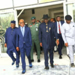 L-R: Philip Aduda, FCT Minister Nyesom Wike,  Magnus Abe and Ag ES, FCDA, Richard Dauda during the inspection of renovation works at the International Conference centre Abuja on Wednesday