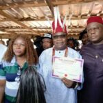 Igwe Elect Emelobe witth Perm Sec Nwabufo and LG Chairman Obi