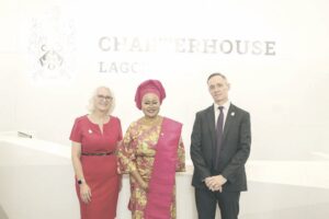 L-R- Angela Hencher, Chief Operation Officer, Charterhouse Lagos; Salu-Hundeyin; and Todd, at the ceremony